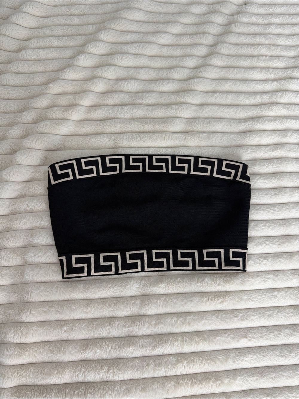Black Strapless Bandeau Top with Greek Key Trim